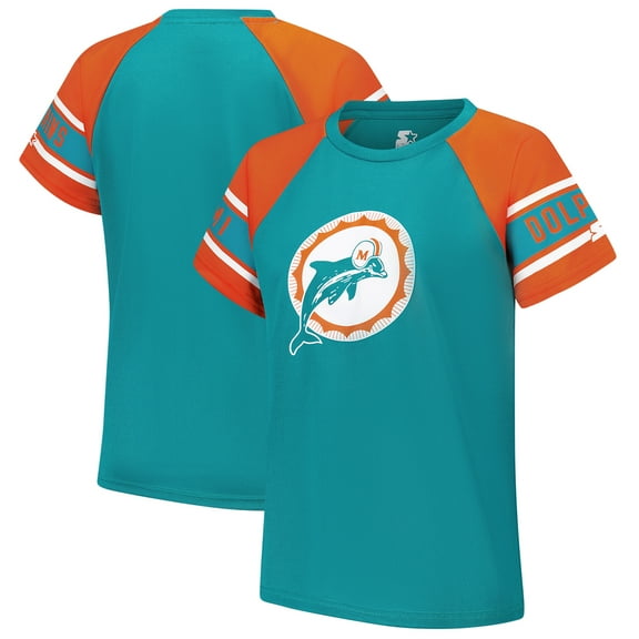 Women's Starter Aqua Miami Dolphins 1st Rounder Color Block Raglan Top