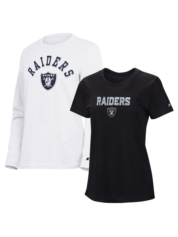 Women's Starter Black/Ash Las Vegas Raiders Short Sleeve & Long Sleeve T-Shirt Combo Pack
