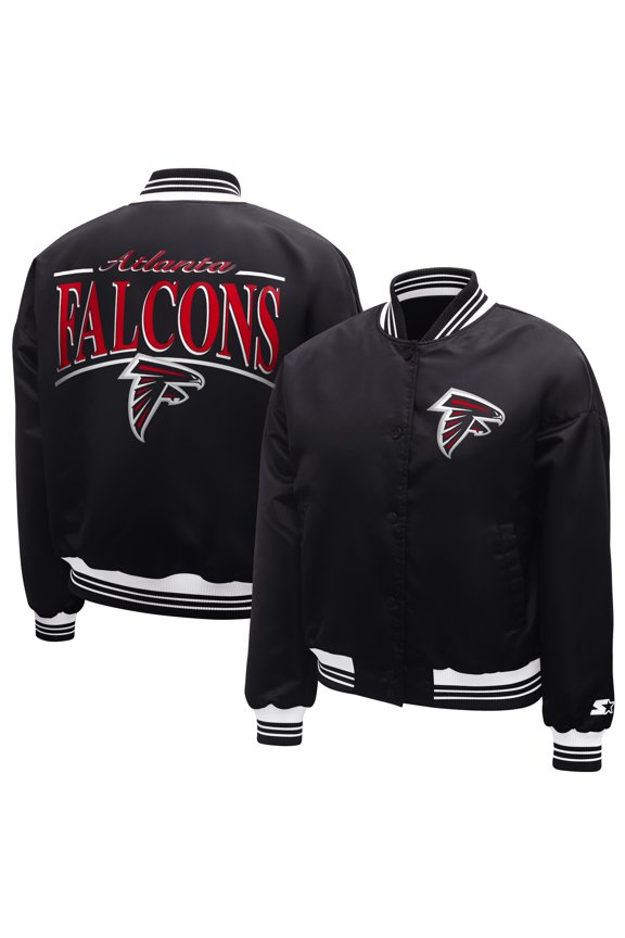 Women's Starter Black Atlanta Falcons Satin Full-Snap Varsity Jacket