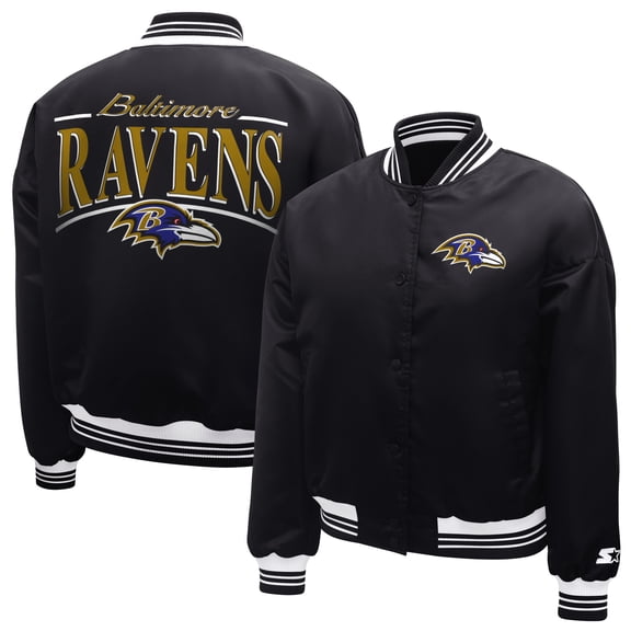 Women's Starter Black Baltimore Ravens Satin Full-Snap Varsity Jacket