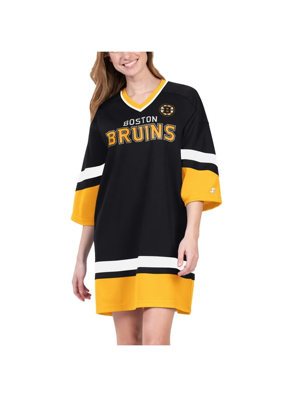 Women's Starter Black Boston Bruins Hurry-Up Offense Boxy V-Neck Half-Sleeve Sneaker Dress