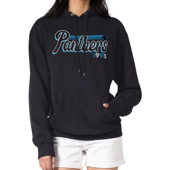 Women's Starter Black Carolina Panthers Groovy Script Pullover Hoodie