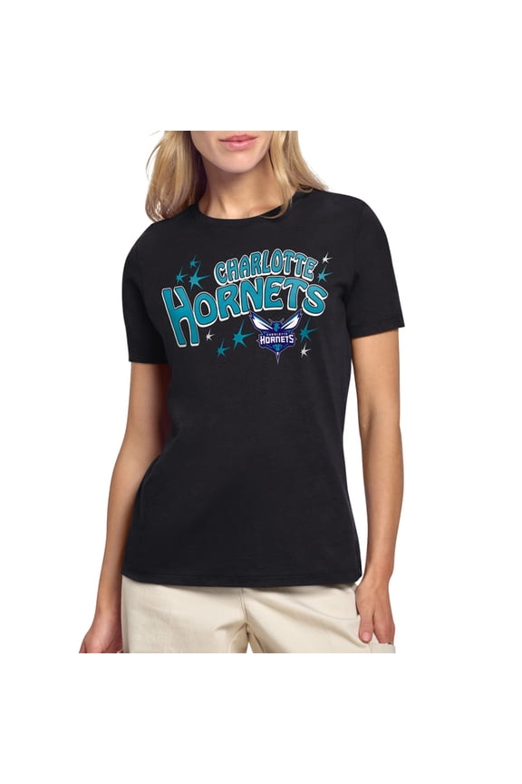 Women's Starter Black Charlotte Hornets Fireworks T-Shirt