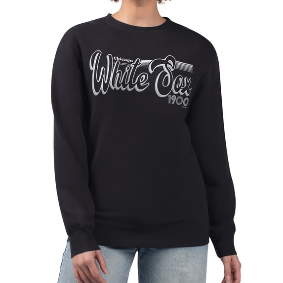 Women's Starter Black Chicago White Sox Groovy Script Team Fleece Pullover Sweatshirt