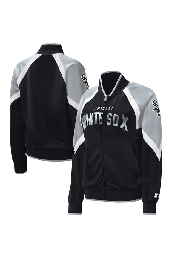 Women's Starter Black Chicago White Sox Touchdown Raglan Full-Zip Track Jacket