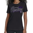 thumbnail image 1 of Women's Starter  Black Colorado Rockies Groovy Script Team Fitted T-Shirt, 1 of 2