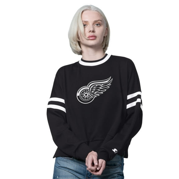 Women's Starter Black Detroit Red Wings Rally Fleece Cropped Sweatshirt