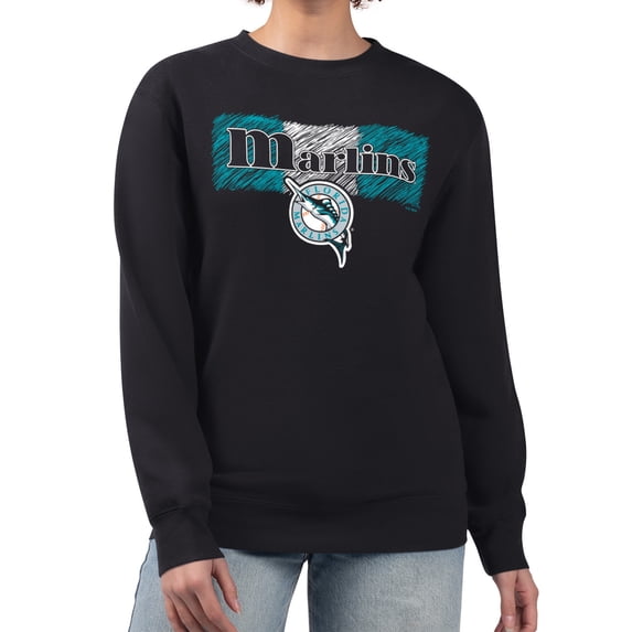 Women's Starter Black Florida Marlins Team Color Shading Fleece Pullover Sweatshirt