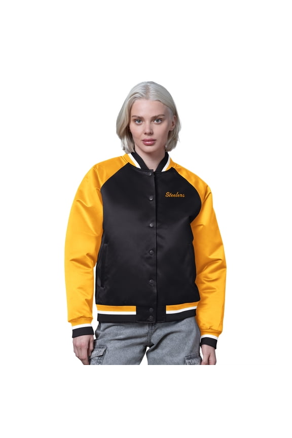 Women's Starter Black/Gold Pittsburgh Steelers Satin Full-Snap Vintage Varsity Jacket