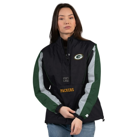 Women's Starter Black/Green Green Bay Packers Thursday Night Gridiron Half-Zip Jacket