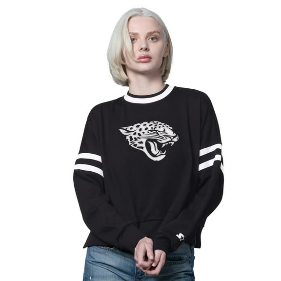 Women's Starter  Black Jacksonville Jaguars Rally Drop Shoulder Cropped Sweatshirt