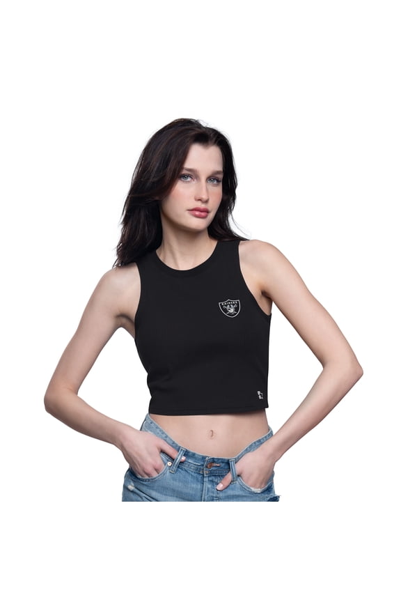 Women's-Starter Black Las Vegas Raiders Show Up Cropped Tank Top