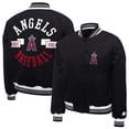 thumbnail image 1 of Women's Starter  Black Los Angeles Angels Printed Logo Cropped Satin Varsity Full-Snap Jacket, 1 of 3