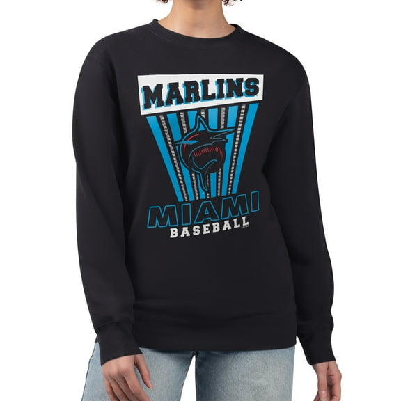 Women's Starter Black Miami Marlins Poster Print Pullover Sweatshirt
