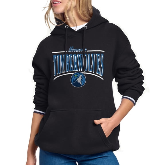 Women's Starter Black Minnesota Timberwolves Arch Stripe Fleece Hoodie