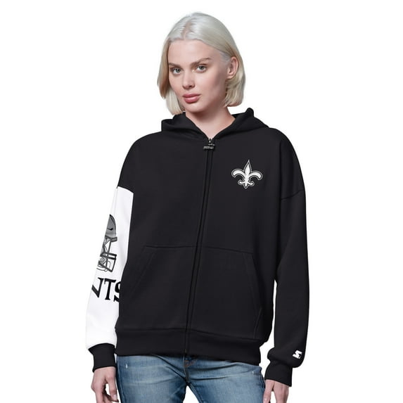 Women's Starter Black New Orleans Saints 4th Down Full-Zip Hoodie