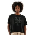 thumbnail image 1 of Women's Starter Black New York Mets Rhinestone Sprinkle Boxy Cropped T-Shirt, 1 of 3