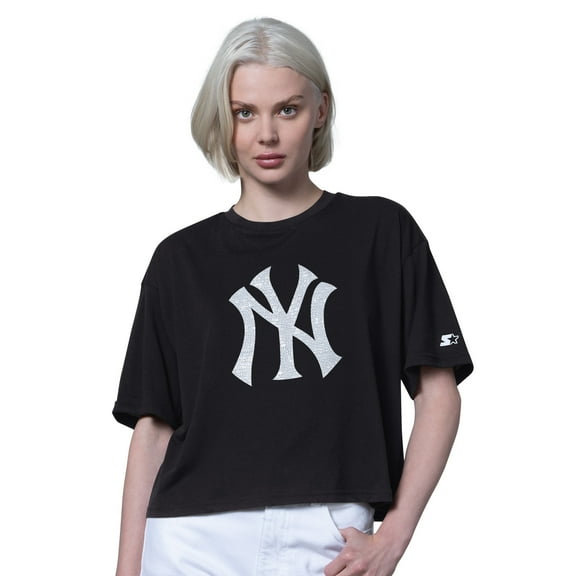 Women's Starter  Black New York Yankees Holy Grail Boxy Cropped T-Shirt