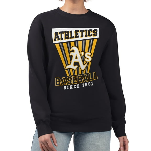 Women's Starter  Black Oakland Athletics Poster Print Pullover Sweatshirt