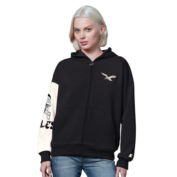 Women's Starter Black Philadelphia Eagles 4th Down Full-Zip Hoodie