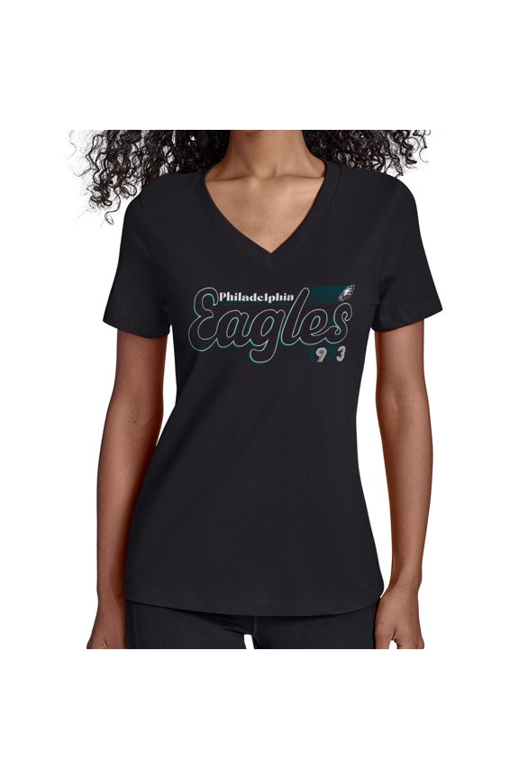 Women's Starter Black Philadelphia Eagles Groovy Script V-Neck T-Shirt