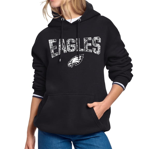 Women's Starter Black Philadelphia Eagles Lace Team Lockup Fleece Hoodie