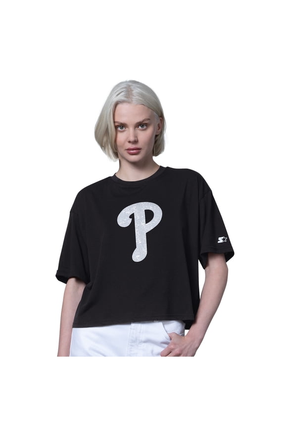 Women's Starter  Black Philadelphia Phillies Holy Grail Boxy Cropped T-Shirt