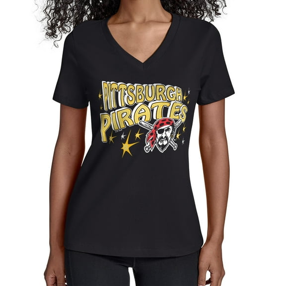 Women's Starter Black Pittsburgh Pirates Fireworks V-Neck T-Shirt