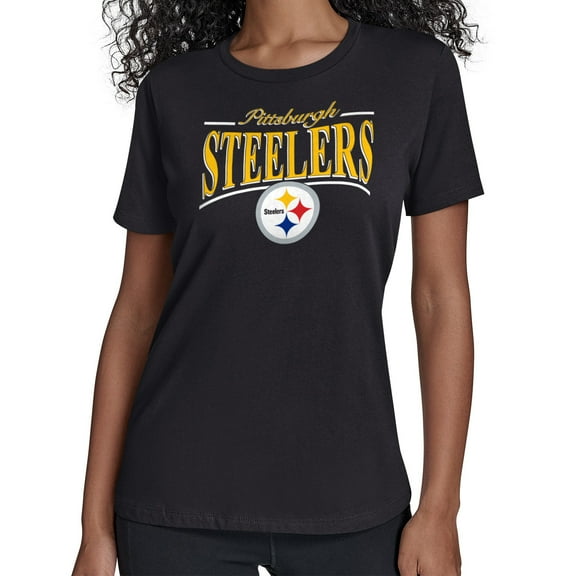 Women's Starter Black Pittsburgh Steelers Arch Stripe T-Shirt