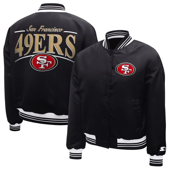 Women's Starter Black San Francisco 49ers Satin Full-Snap Varsity Jacket