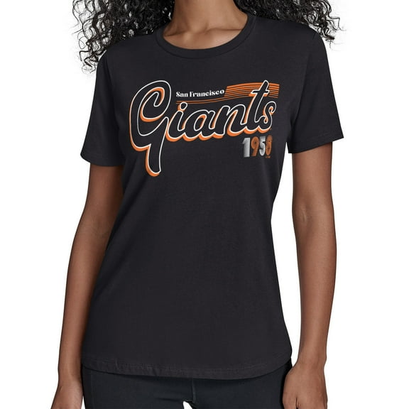 Women's Starter  Black San Francisco Giants Groovy Script Team Fitted T-Shirt