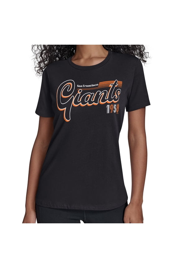 Women's Starter  Black San Francisco Giants Groovy Script Team Fitted T-Shirt