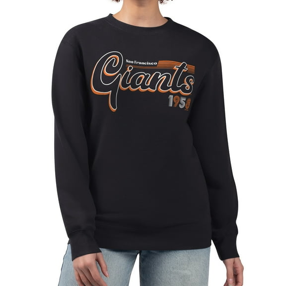 Women's Starter Black San Francisco Giants Groovy Script Team Fleece Pullover Sweatshirt