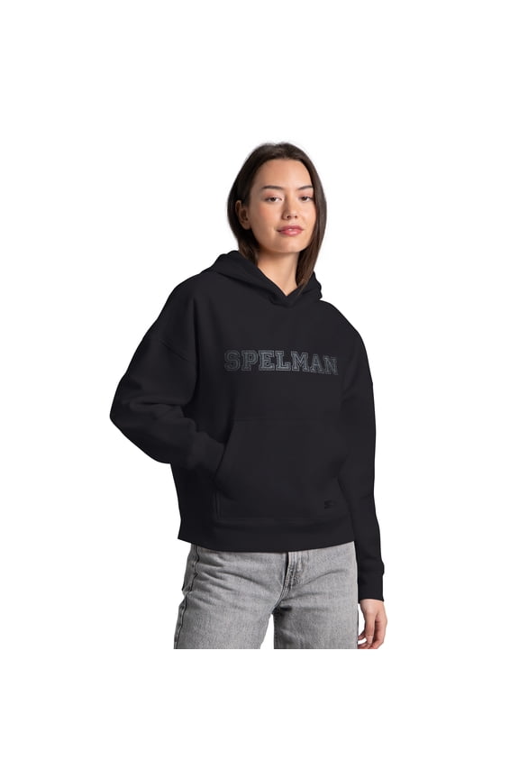Women's Starter  Black Spelman College Jaguars Relaxed Rhinestone Hoodie