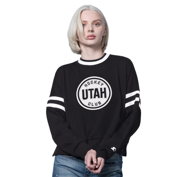 Women's Starter Black Utah Mammoth Rally Fleece Cropped Sweatshirt