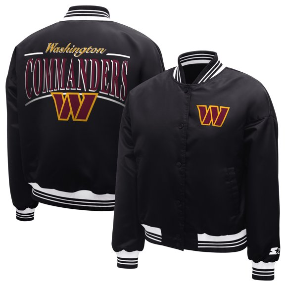Women's Starter Black Washington Commanders Satin Full-Snap Varsity Jacket