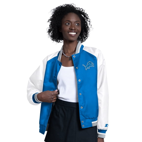 Women's Starter  Blue/White Detroit Lions Blitz Full-Snap Varsity Jacket