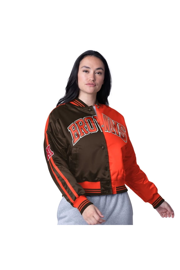 Women's Starter  Brown/Orange Cleveland Browns Zone Blitz Cropped Full-Snap Satin Jacket