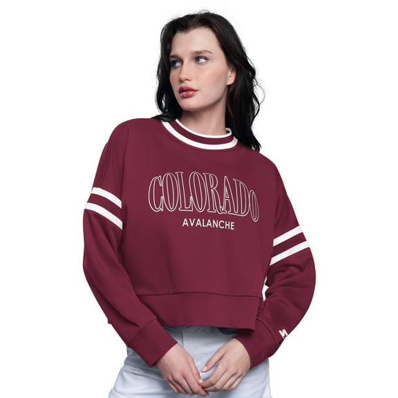 Women's-Starter  Burgundy Colorado Avalanche Power Play Cropped Pullover Sweatshirt
