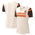 thumbnail image 1 of Women's Starter Cream Cleveland Browns Kick Start V-Neck T-Shirt, 1 of 3