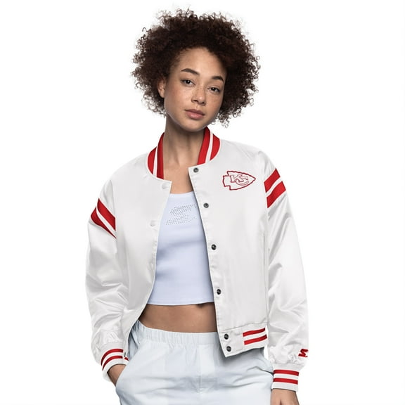 Women's-Starter  Cream Kansas City Chiefs Full Count Full-Snap Satin Jacket