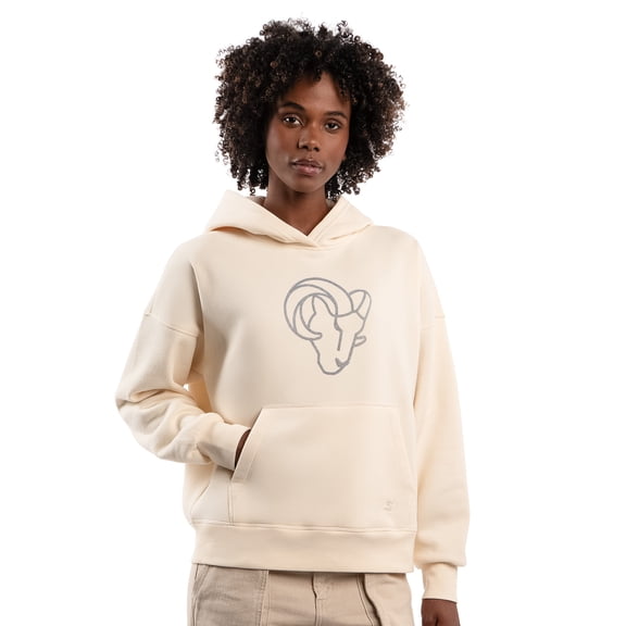 Women's Starter  Cream Los Angeles Rams Rhinestone Relaxed Hoodie