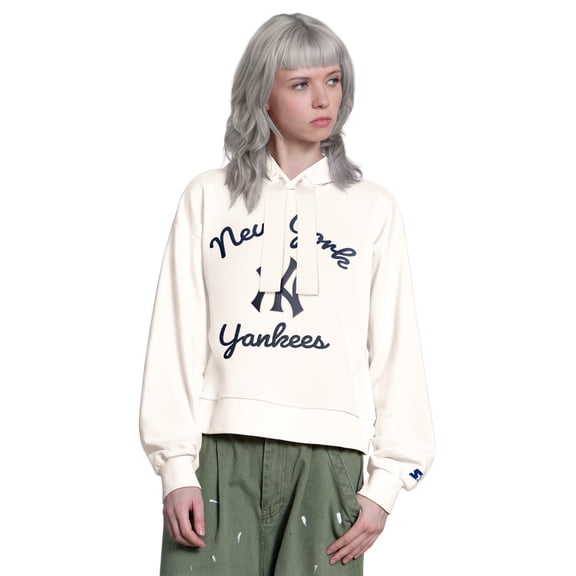Women's Starter Cream New York Yankees Baseline Hoodie Sweatshirt