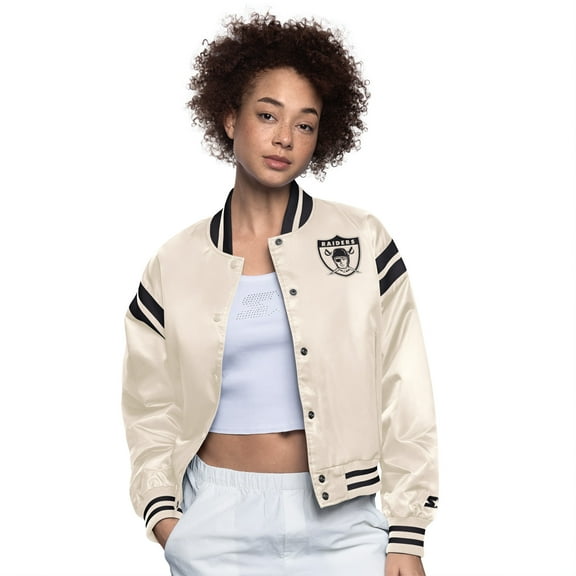 Women's-Starter Cream Oakland Raiders Gridiron Classics Full Count Full-Snap Satin Jacket