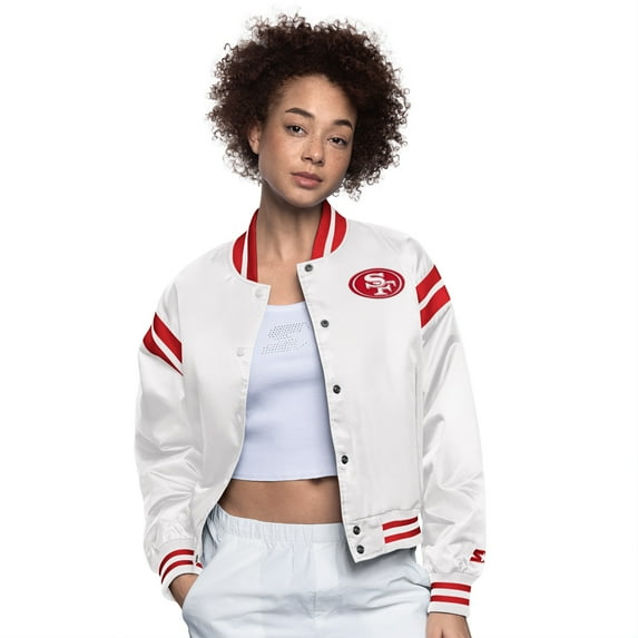 Women's-Starter Cream San Francisco 49ers Full Count Full-Snap Satin Jacket
