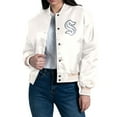 thumbnail image 1 of Women's Starter Cream Seattle Kraken Fashion Script Satin Full-Snap Varsity Jacket, 1 of 3