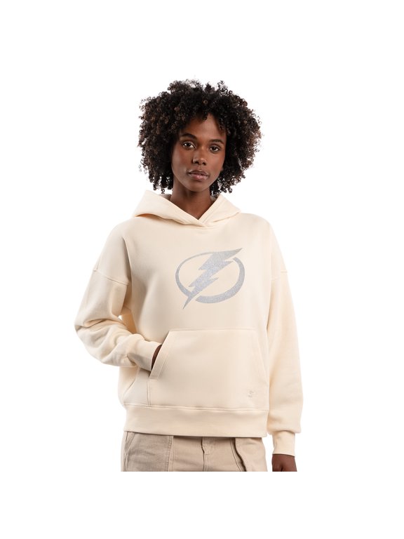 Women's Starter Cream Tampa Bay Lightning Rhinestone Relaxed Hoodie