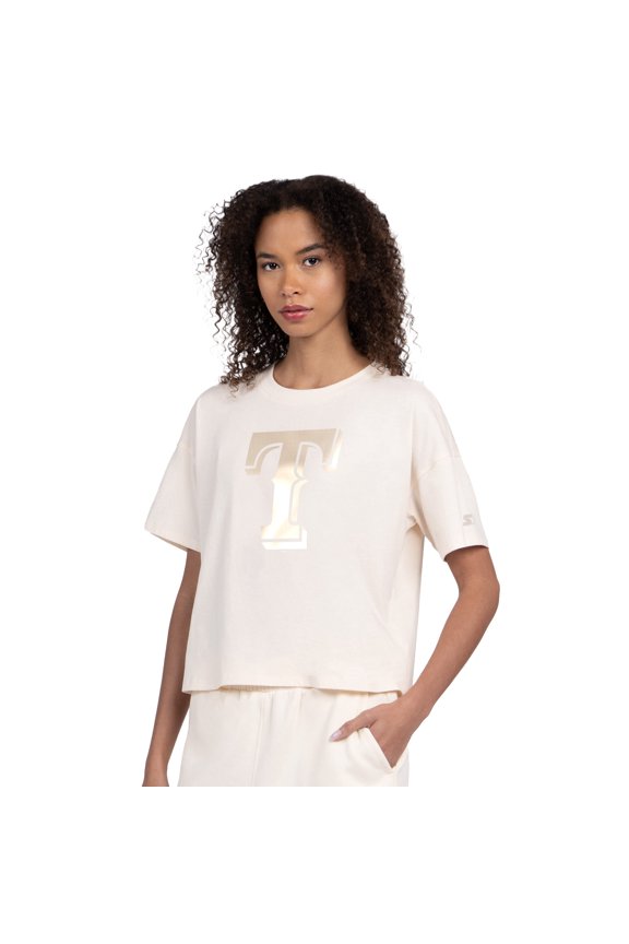 Women's Starter Cream Texas Rangers Pastels Boxy Cropped T-Shirt