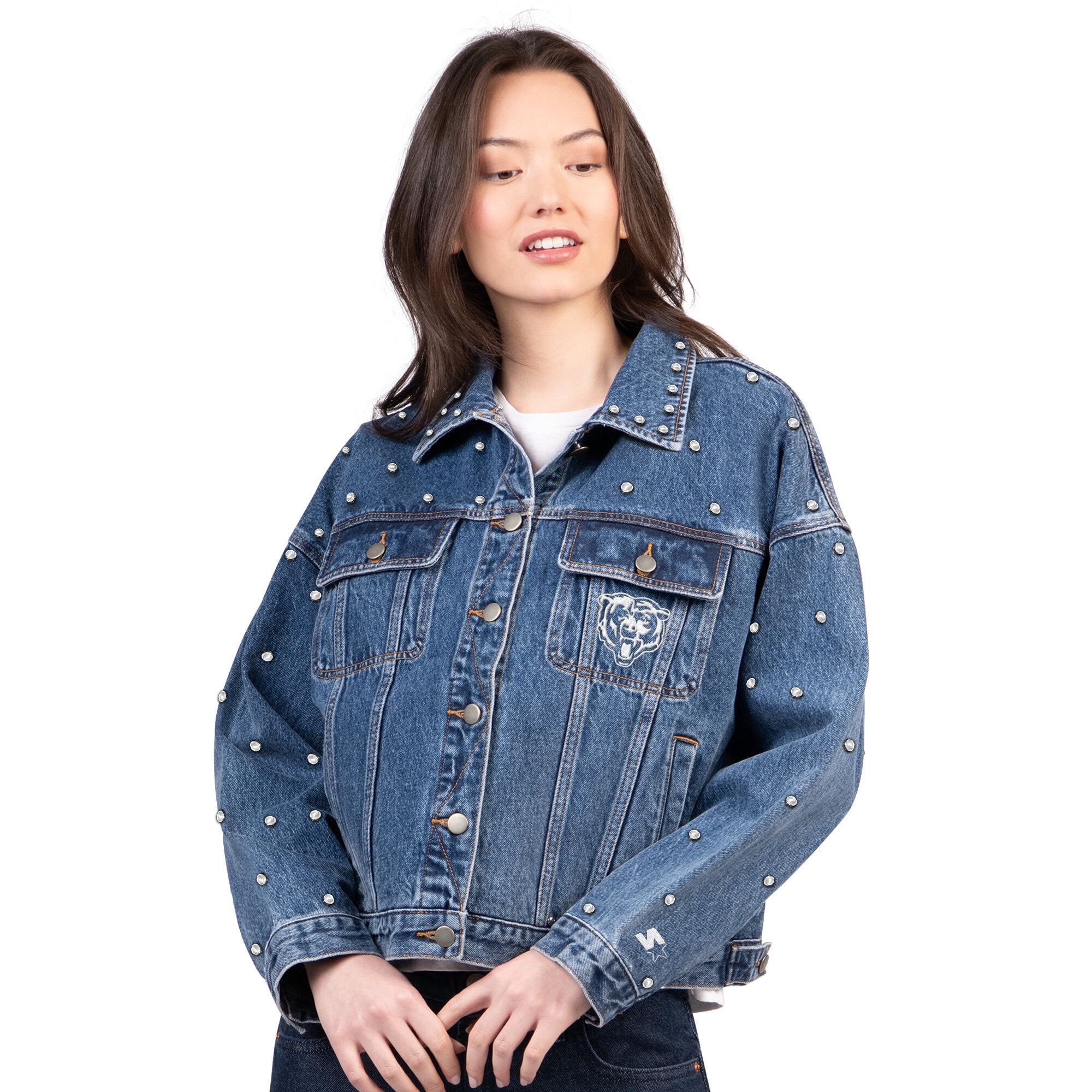 Women's Starter Denim Chicago Bears Pearl Icon Full Button Denim Jacket ...