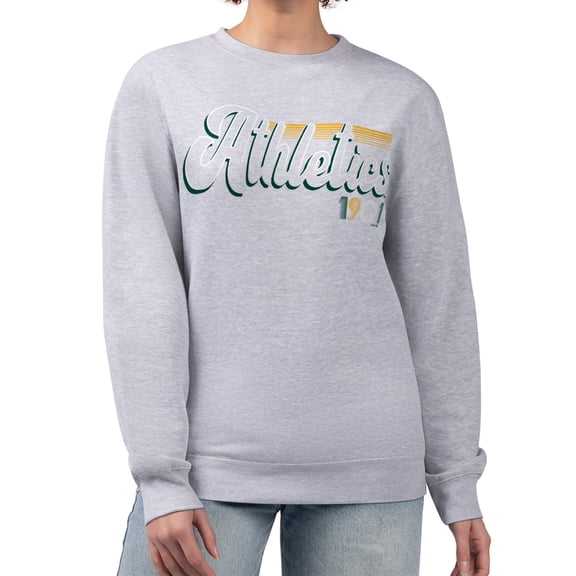 Women's Starter Gray Athletics Groovy Script Team Fleece Pullover Sweatshirt